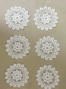 Vtg Crochet Lace Doilies 6 Miniature Farmhouse White 4.2 in D